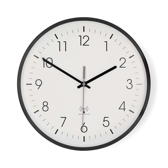 Nedis CLWA6226BK rádióvezérelt óra, 30 cm átmérő,  műanyag, csendes szerkezet
