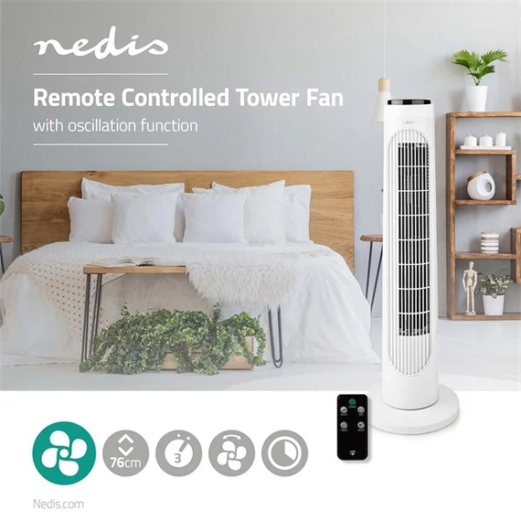 Nedis FNTR13CWT40 oszlop (torony) ventilátor, 50W, 3 fokozat, időkapcsoló, távirányító