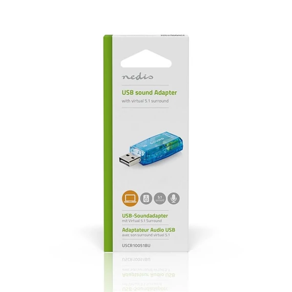 Nedis USCR10051BU USB hangkártya, 3,5mm mikrofon és fejhallgató csatlakozás