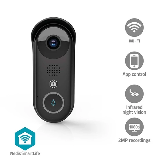 Nedis WIFICDP11BK WIFI videó kapucsengő (kapu telefon), Full HD 1080p, felhőtárhely / microSD foglalat, IP54