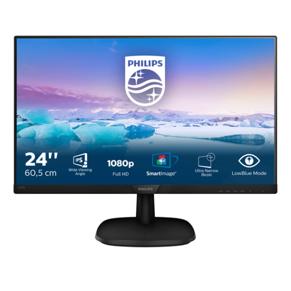 PHILIPS IPS monitor 23.8" 243V7QDSB, 1920x1080, 16:9, 250cd/m2, 4ms, VGA/DVI/HDMI