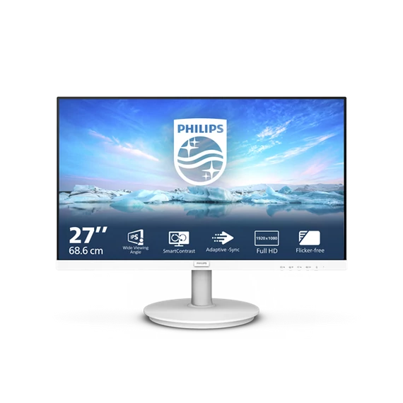 PHILIPS IPS monitor 27" 271V8AW, 1920x1080, 16:9, 250cd/m2, 4ms, HDMI/VGA, hangszóró, fehér