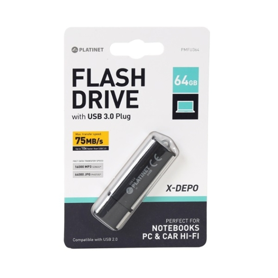 PLATINET Pendrive, 64GB, X-Depo, USB 3.0, fekete