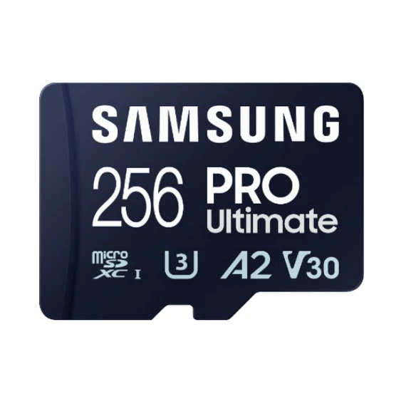 SAMSUNG Memóriakártya, PRO Ultimate microSD with Reader 256GB, Class 10, V30, A2, Grade 3 (U3), R200/W130, +Adapter