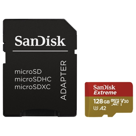 SANDISK 121586, MICROSD EXTREME KÁRTYA 128GB, 190/90 MB/s, A2 C10 V30 UHS-I U3