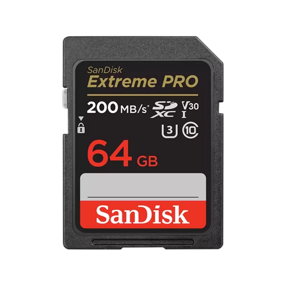 SANDISK 121595, SDXC EXTREME PRO KÁRTYA 64GB, 200/90 MB/s , UHS-I, Class 10, U3, V30