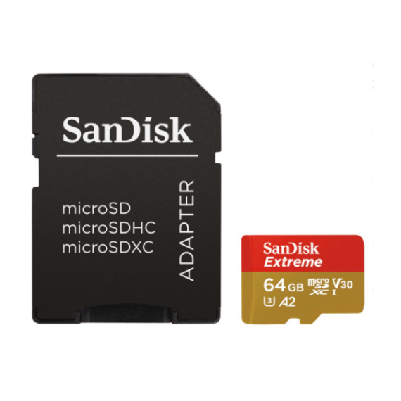 SANDISK Memóriakártya 183505, MICROSD EXTREME KÁRTYA 64GB, 160MB/s, A2 C10 V30 UHS-I U3
