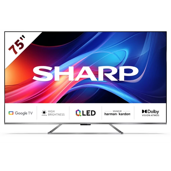 SHARP 75GP7265E 75"/189cm 4K UHD QLED Google TV Harman/Kardon hangszórókkal, 3840x2160, 4xHDMI/2xUSB