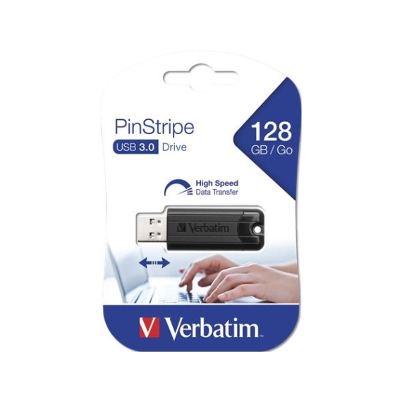VERBATIM Pendrive, 128GB, USB 3.0,  "Pinstripe", fekete