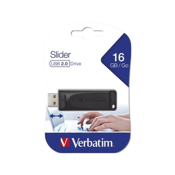 VERBATIM Pendrive, 16GB, USB 2.0, "Slider", fekete
