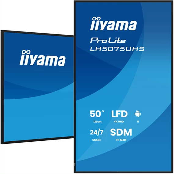 iiyama Prolite 24/7 49,5", 3840x2160,16:9, 500cd/m2, 9,5ms,5000:1, HDMIx3/DPx2/USBx2/RS232C/RJ45/IR LH5075UHS-B2AG