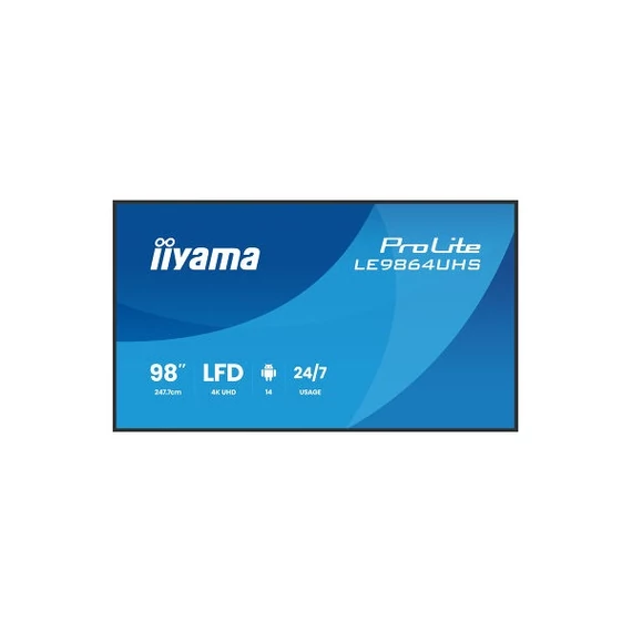 iiyama Prolite LFD 24/7, 98" 3840 x 2160, 16:9, 500cd, 6,5ms, 5000:1,HDMIx2/USB-C/USBx2/RS-232/RJ45/IR, LE9864UHS-B1AG